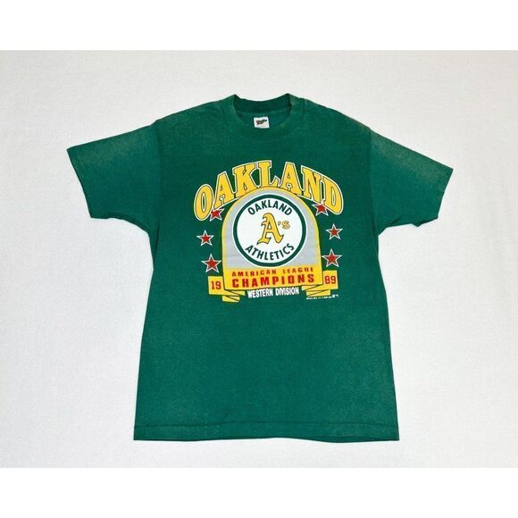 Vintage 1989 MLB Oakland A's Baseball Champions Shirt Green Large Single Stitch - Picture 2 of 13